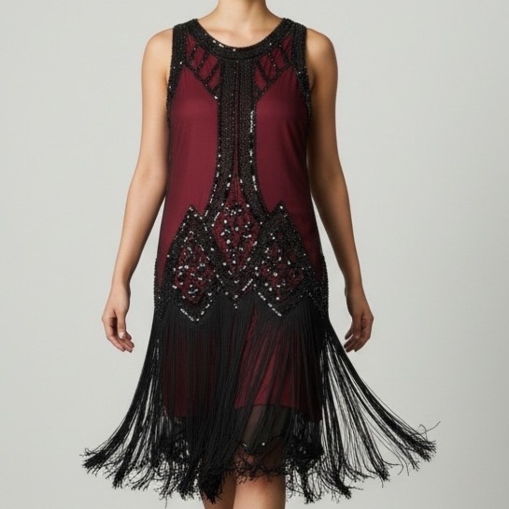 Sequin Beaded Fringe Flapper Dress S Great Gatsby‎ Roaring 20s jazz age cocktail